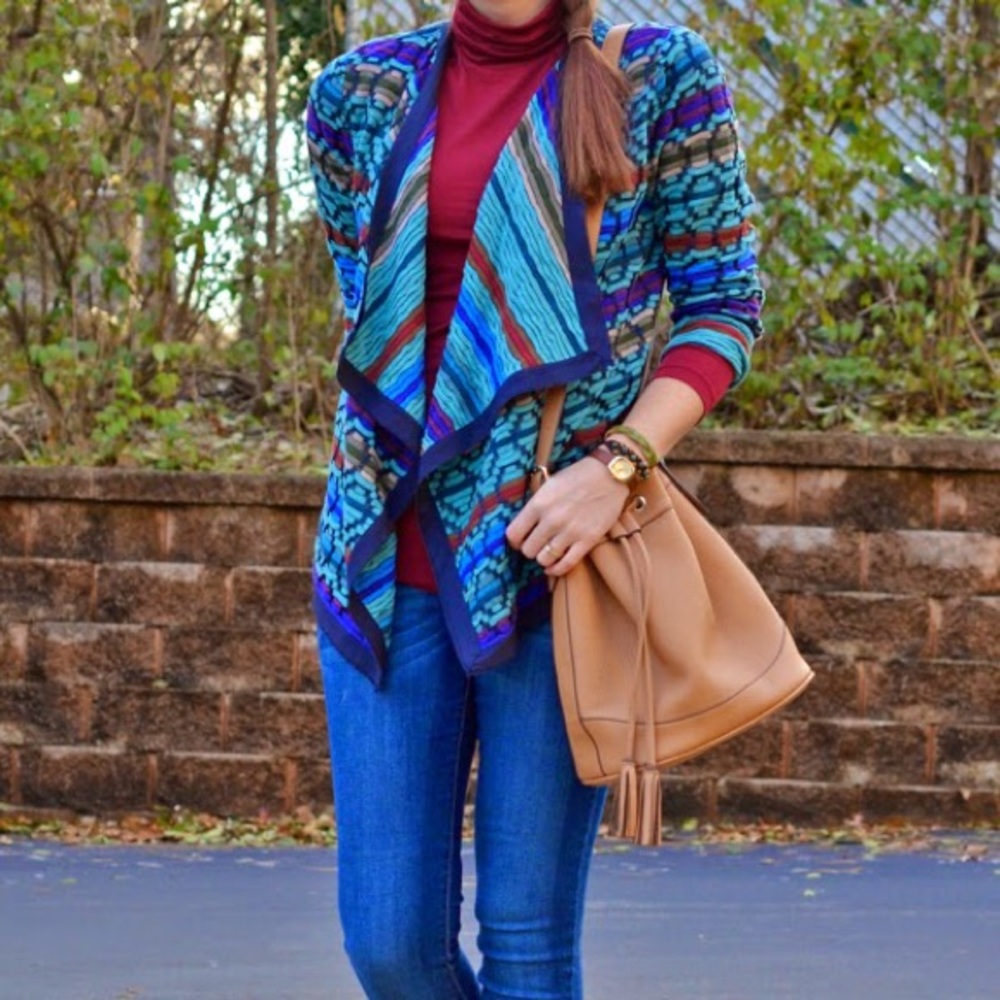 Nic + Zoe multi-colored open cardigan in size M